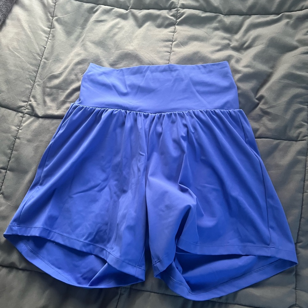 Blue, White, and Black High-Waisted Athletic Shorts